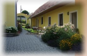 Gelbes Haus mit Garten und gepflastertem Weg.