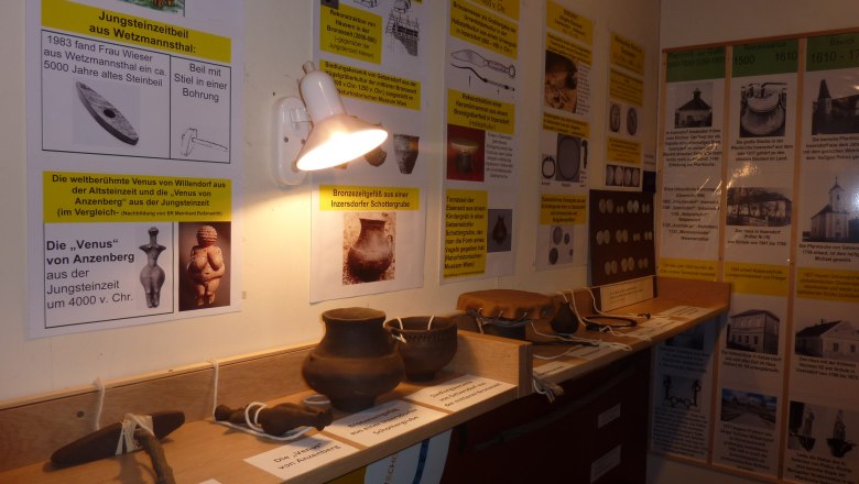 Ausstellung im Heimatmuseum mit archäologischen Funden und Informationstafeln.